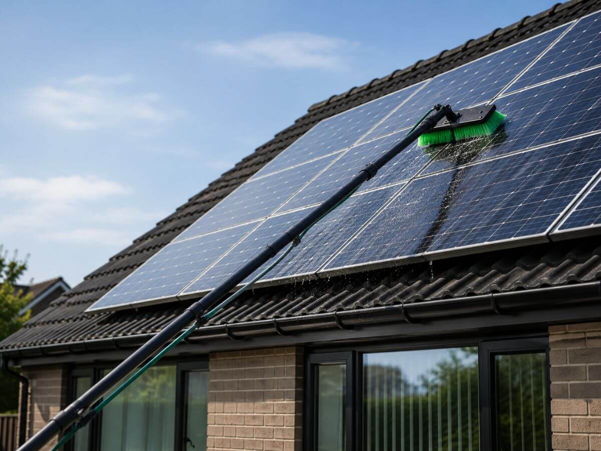Professional solar panel cleaning using purified water system in Suffolk