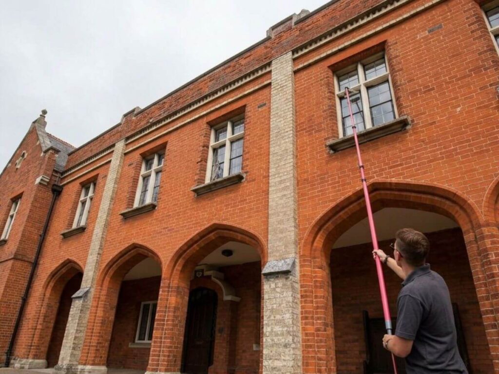 Traditional brick residential property with professionally cleaned windows.