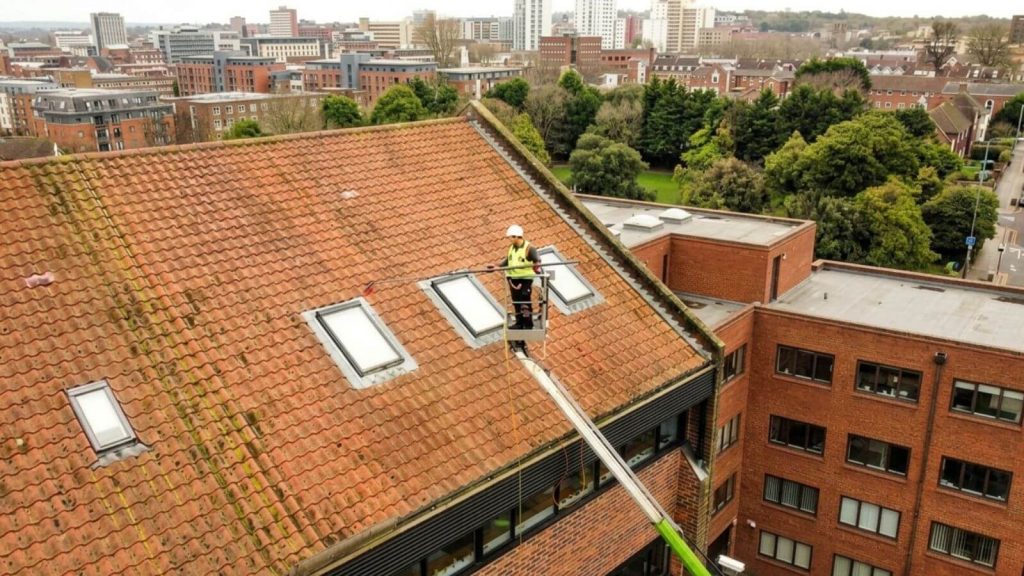 Difficult access skylight window cleaning completed by TLC
