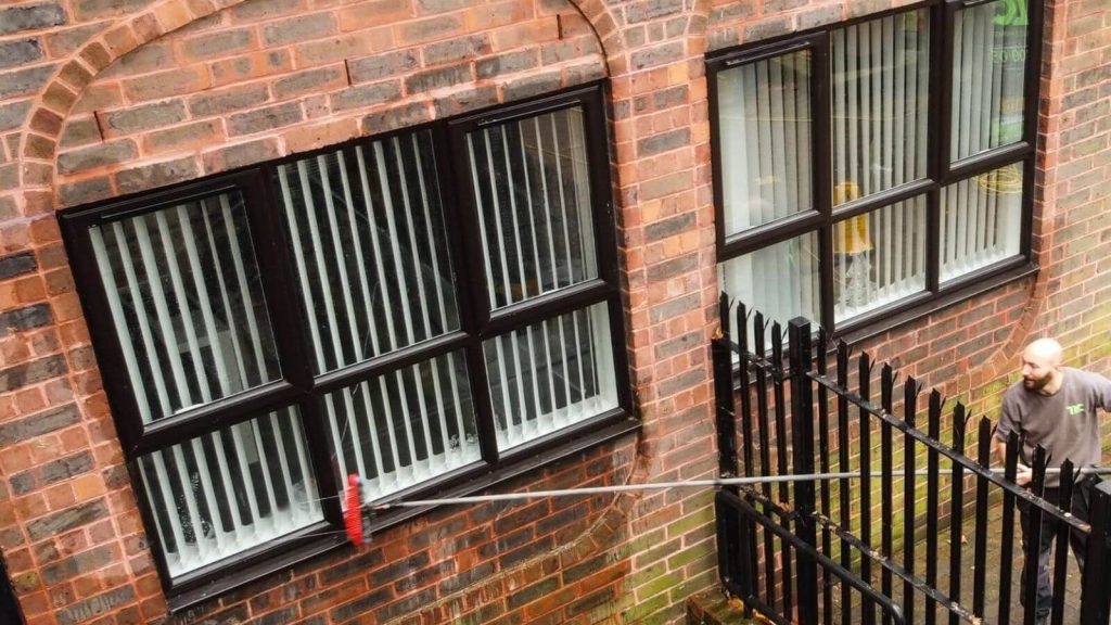 Water-fed pole window cleaning on difficult-to-access windows in Suffolk