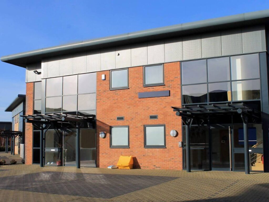 Commercial window cleaning at a modern business premises